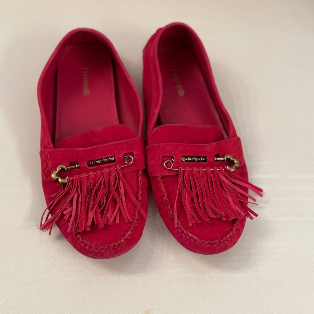 Larroude Red Fringe Loafers